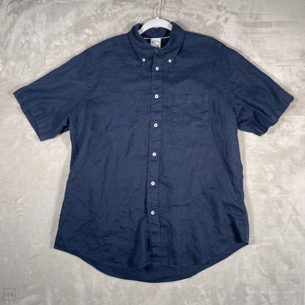Brooks Brothers Men's Shirt Button Down 100% Linen Coastal Casual XL Blue